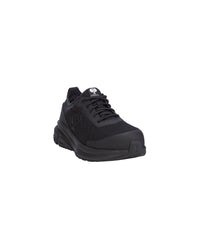 Black athletic shoe with New Balance logo on a white background