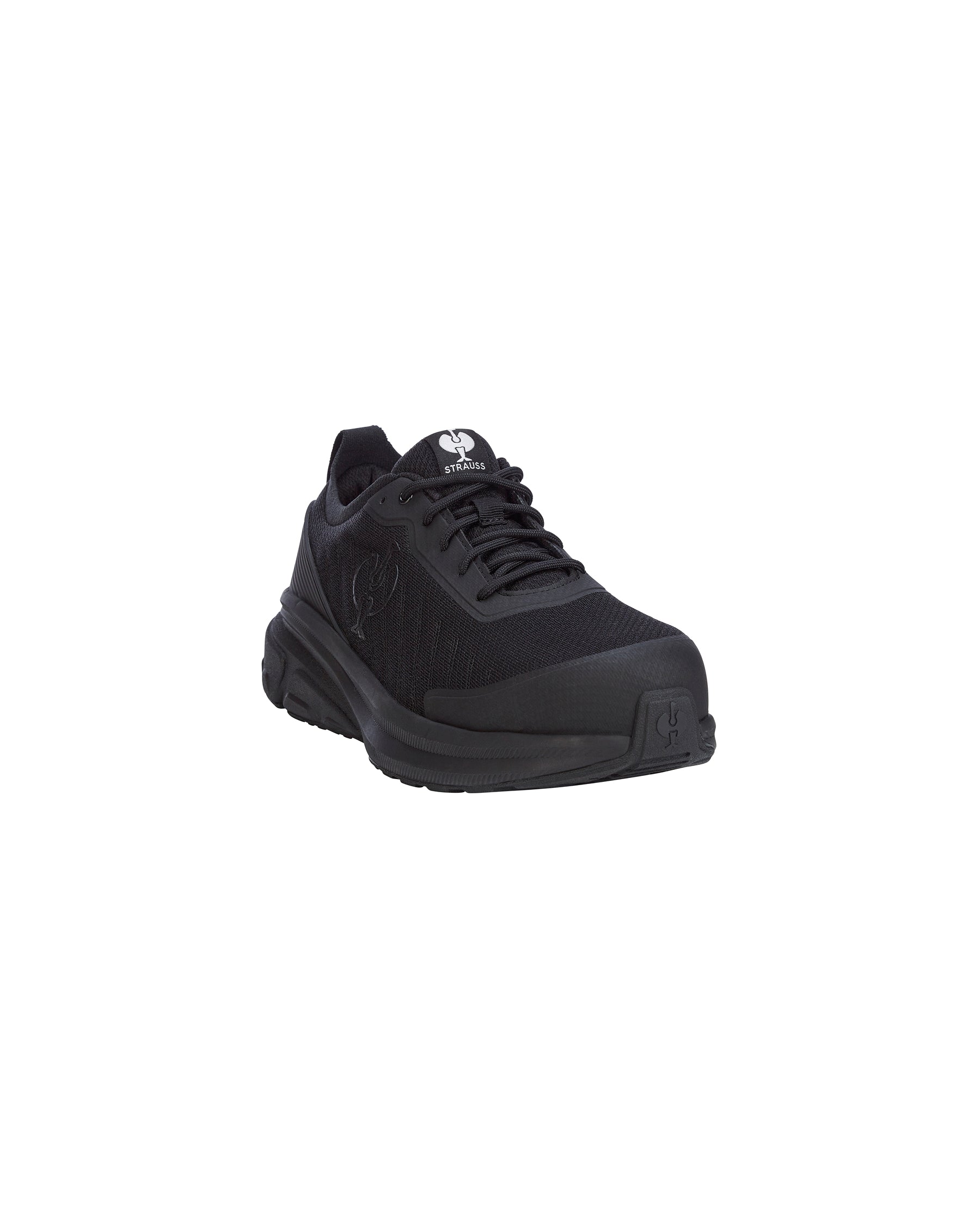 Black athletic shoe with New Balance logo on a white background
