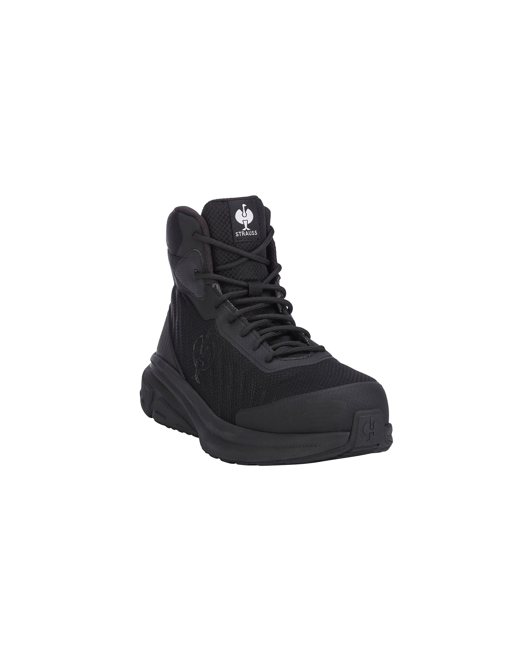 A single black tactical combat boot shown from a three-quarters angle against a plain white background. The boot features a black mesh and synthetic upper, black laces, a padded collar, and a rugged black sole.