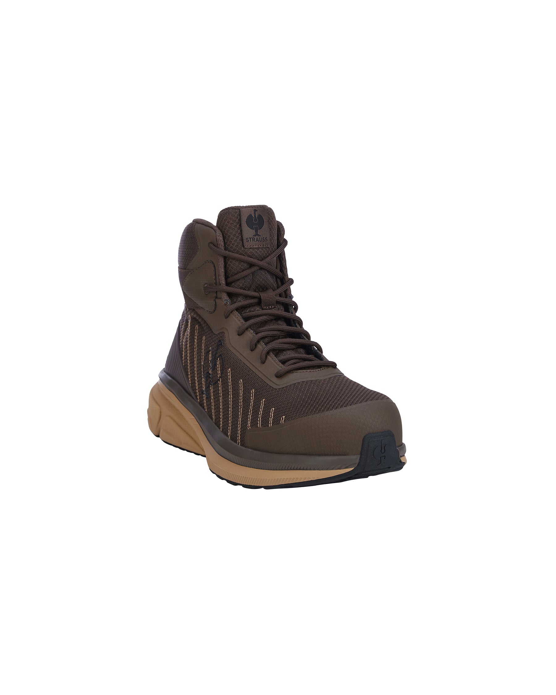 A single mid-cut tactical boot in dark brown and tan, shown from a three-quarters angle against a plain white background.