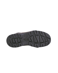 A top-down view of a black rubber shoe sole with a textured tread pattern, shown against a plain white background.