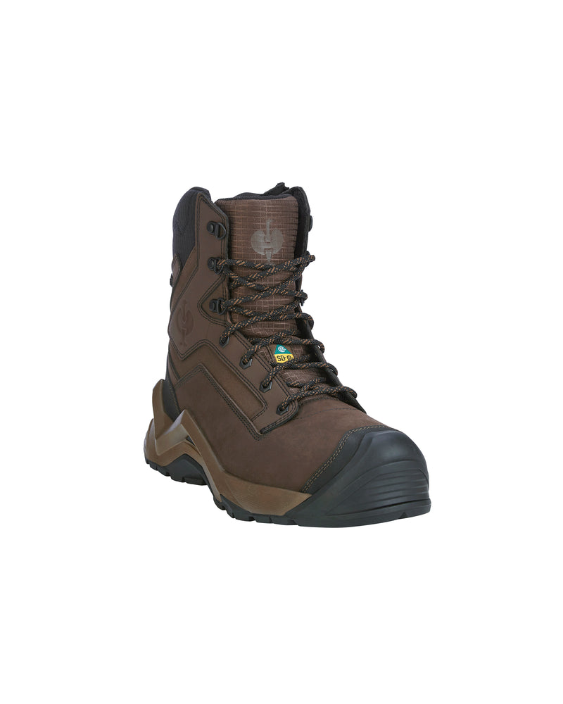 Brown leather ankle boot on a white background
