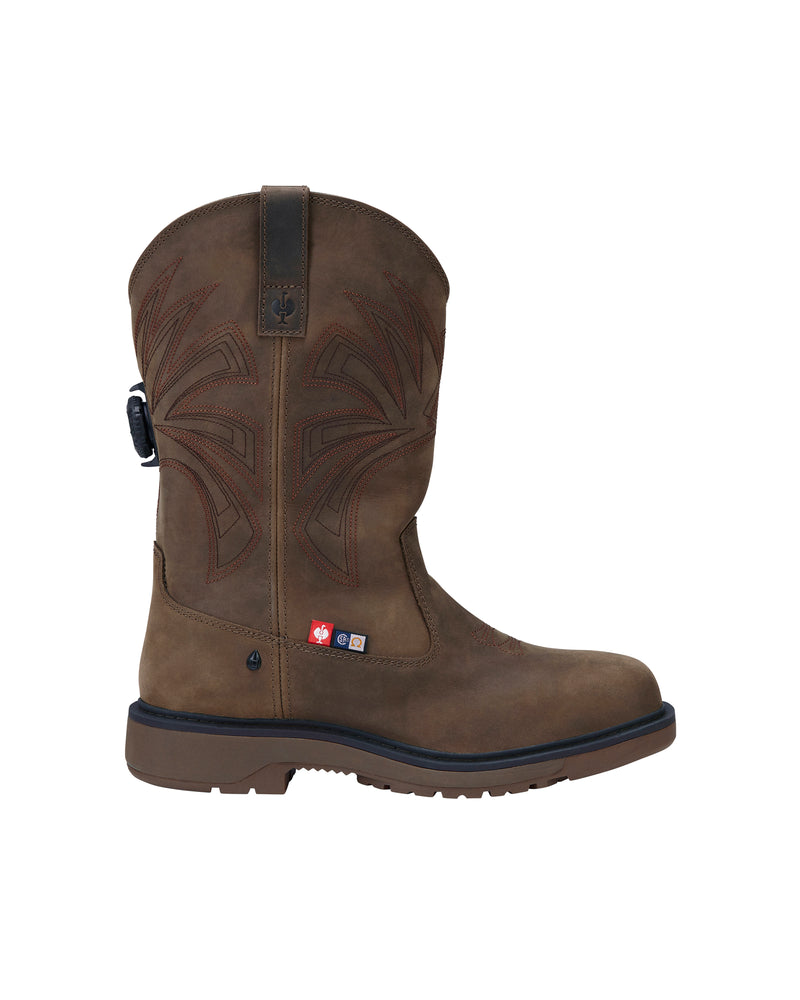 STRAUSS Doonan 12-inch Composite Toe Work Boot in Brown, side profile view