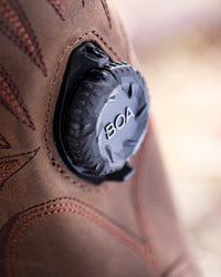 Close-up of the Brown Doonan 12-inch Composite Toe Work Boot upper