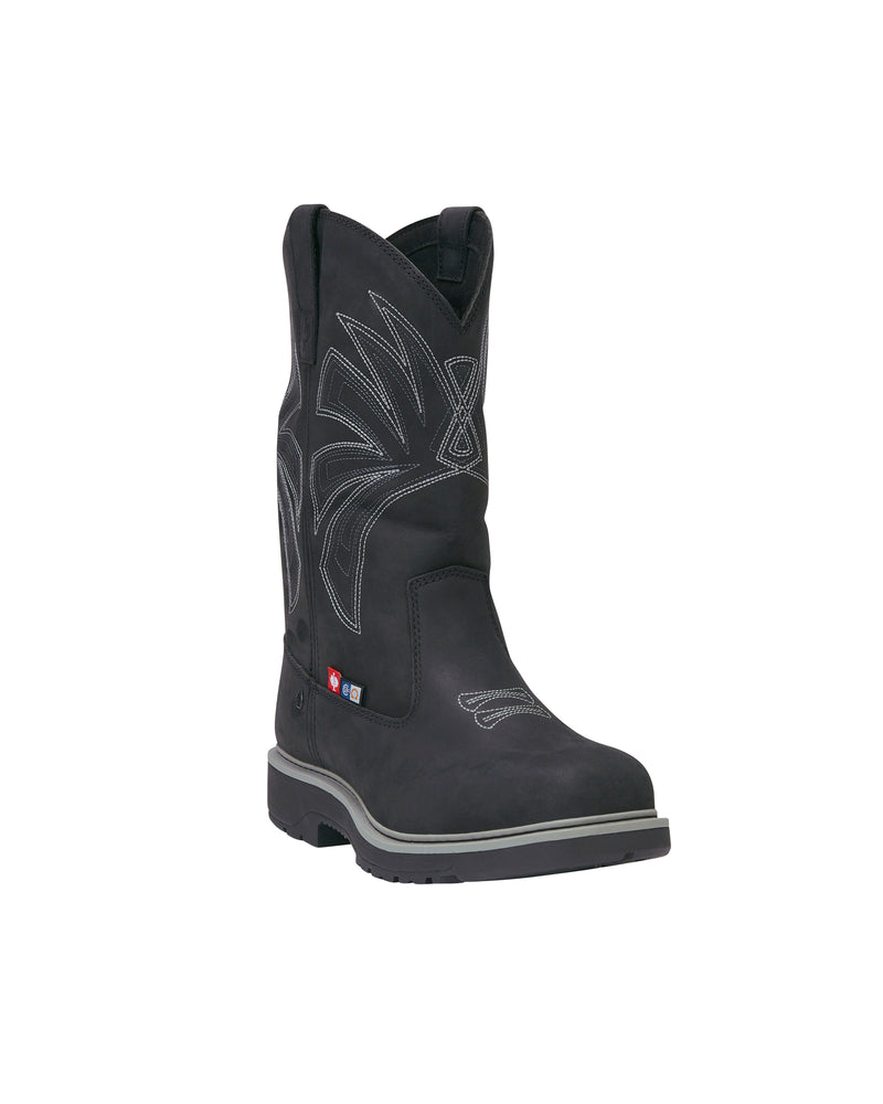 STRAUSS Doonan 12-inch Composite Toe Work Boot in Black, front three-quarter view