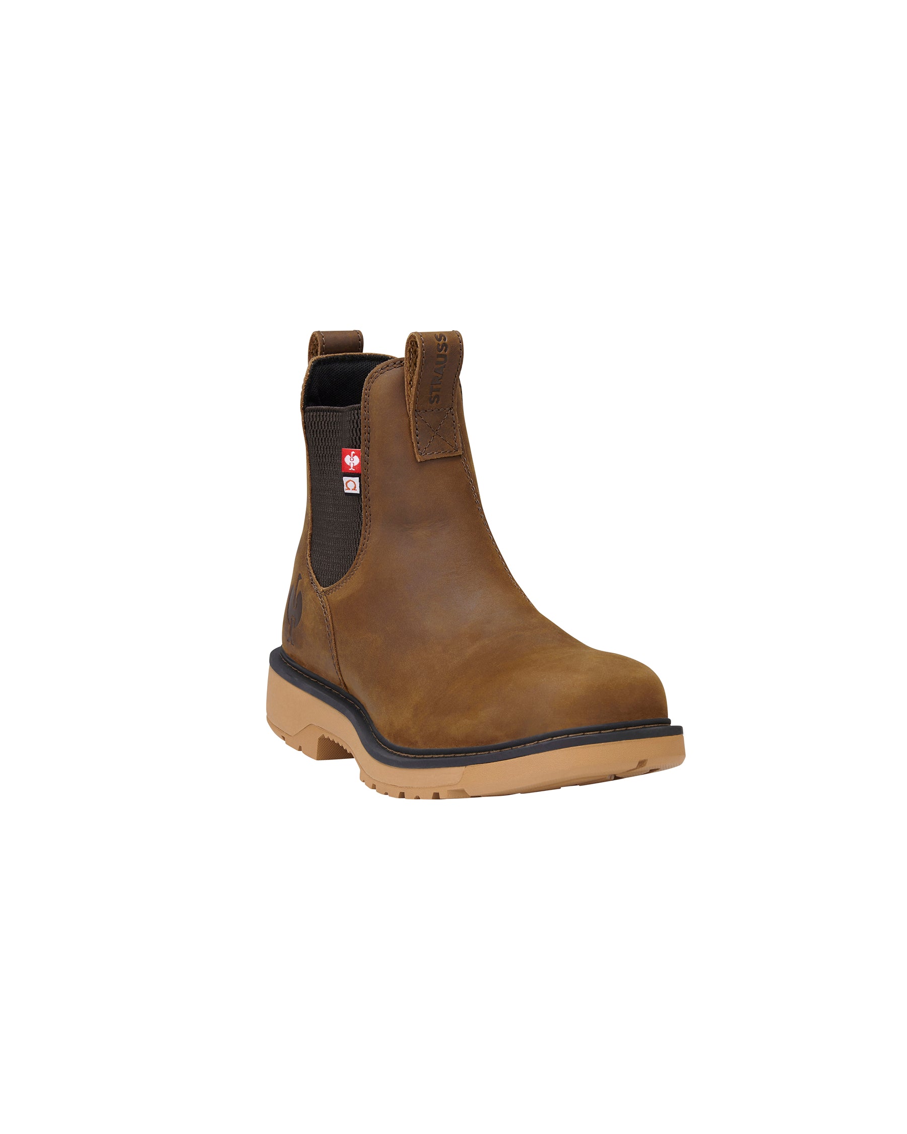 STRAUSS Woodford 6-inch Composite Toe Chelsea Boot in Carob brown, front three-quarter view