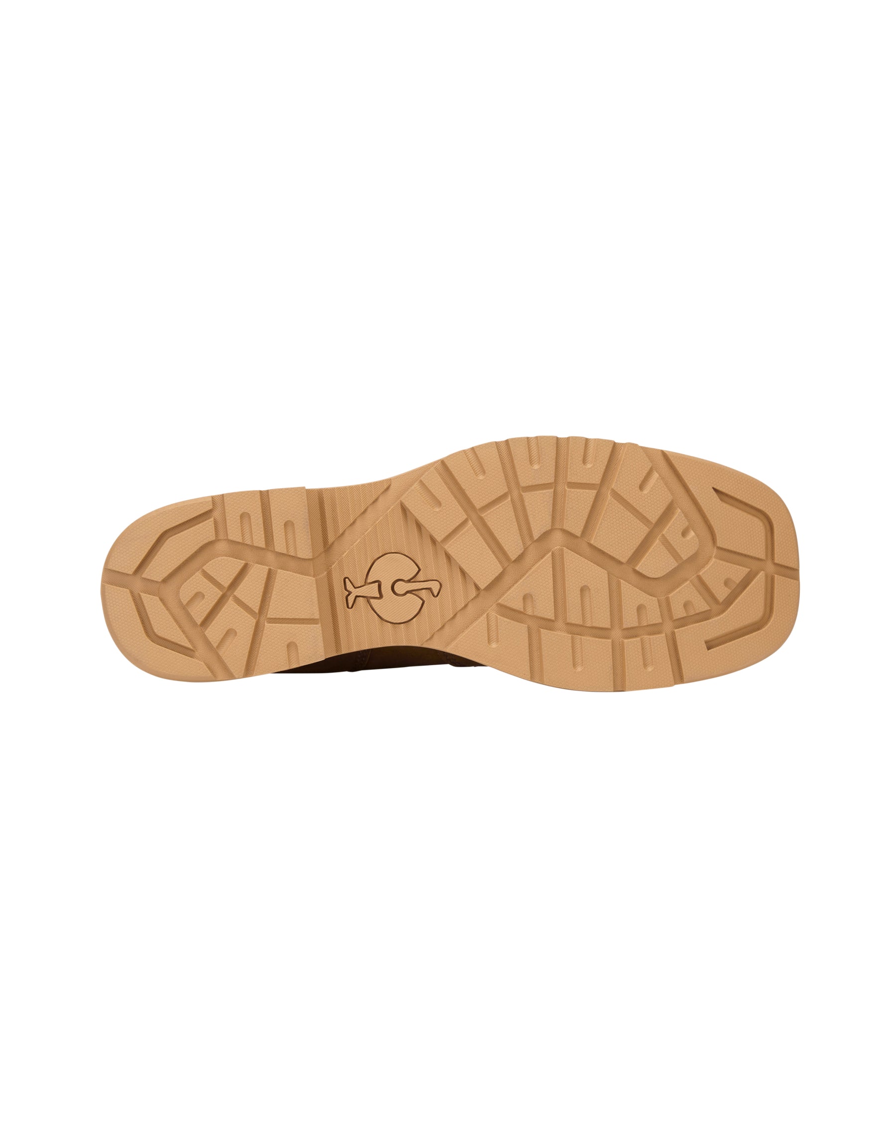 Outsole tread view of the STRAUSS Woodford 6-inch Composite Toe Chelsea Boot in Carob brown