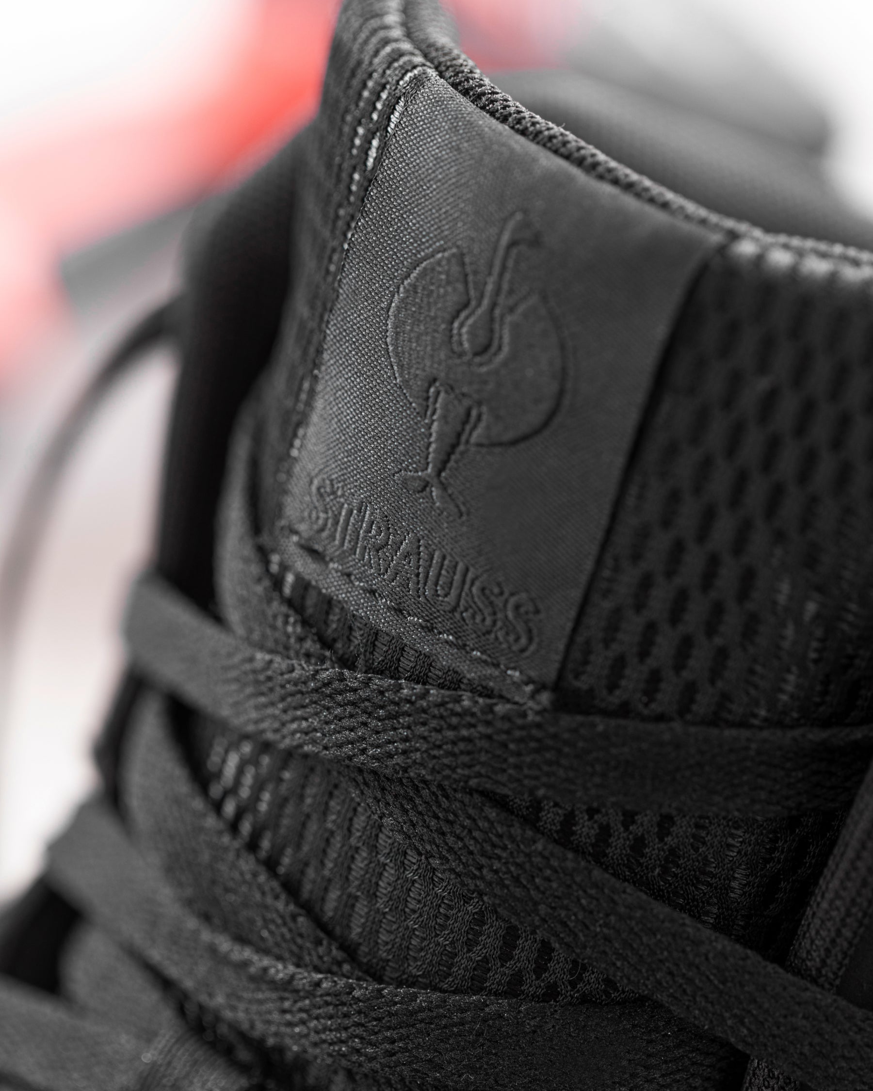 Close-up of STRAUSS Eindhoven 6-inch Steel Toe Work Boot in Black laces