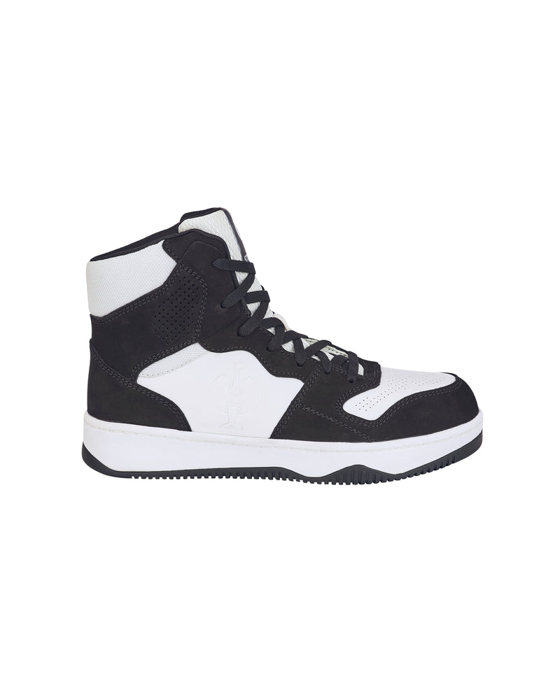 STRAUSS Eindhoven 6-inch Steel Toe Work Boot in Black and White, side profile view