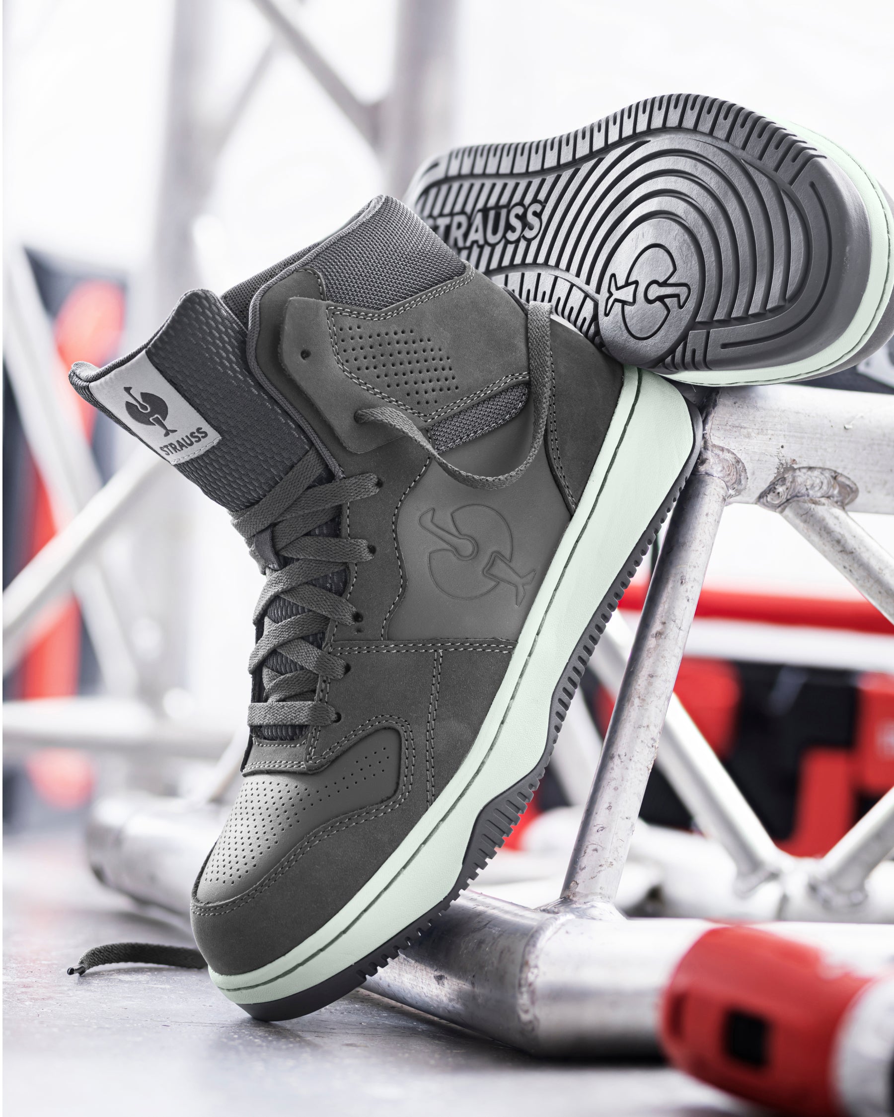 STRAUSS Eindhoven 6-inch Steel Toe Work Boot in Carbon gray shown in use on the job