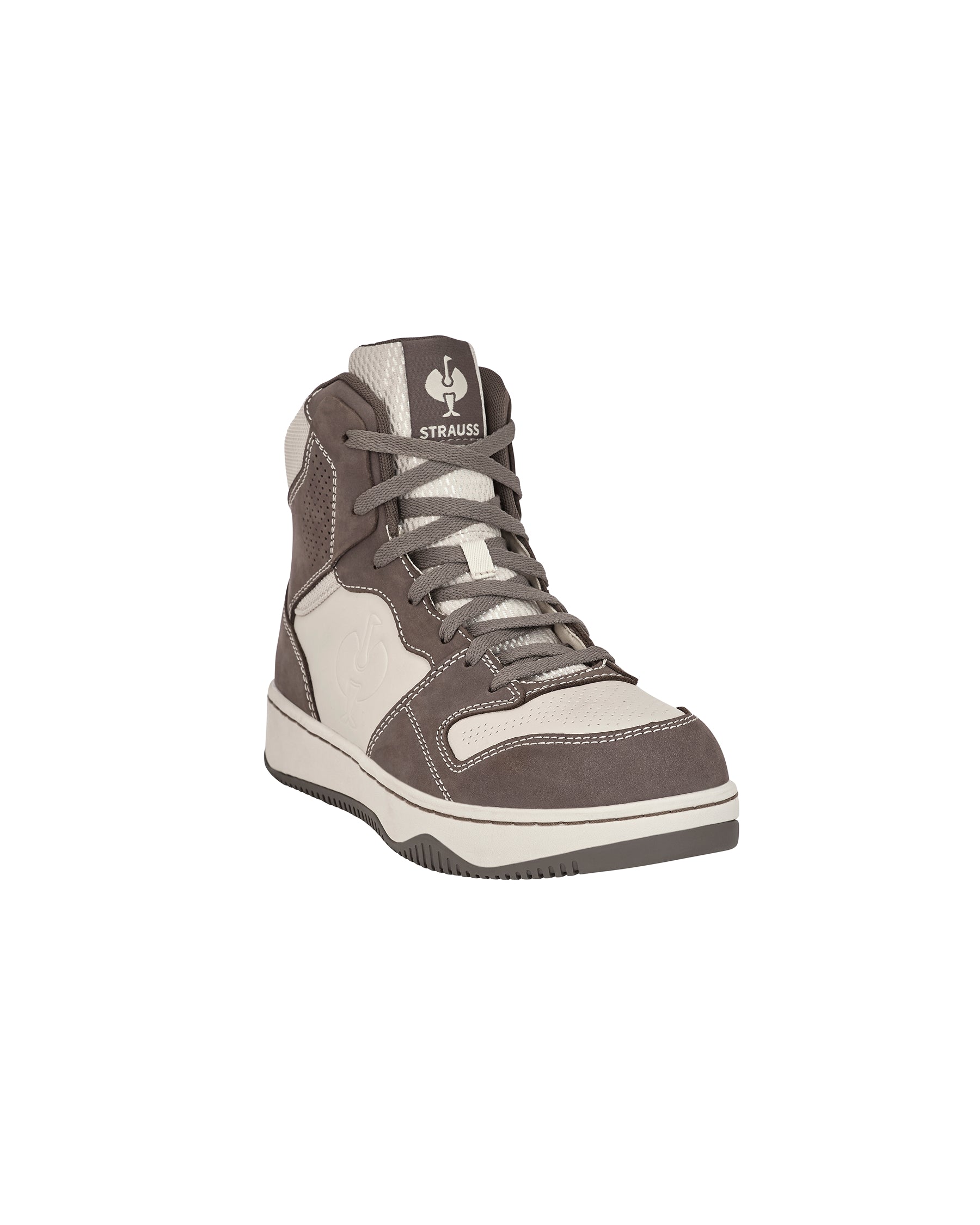 STRAUSS Eindhoven 6-inch Steel Toe Work Boot in Stone gray and Cream, front three-quarter view