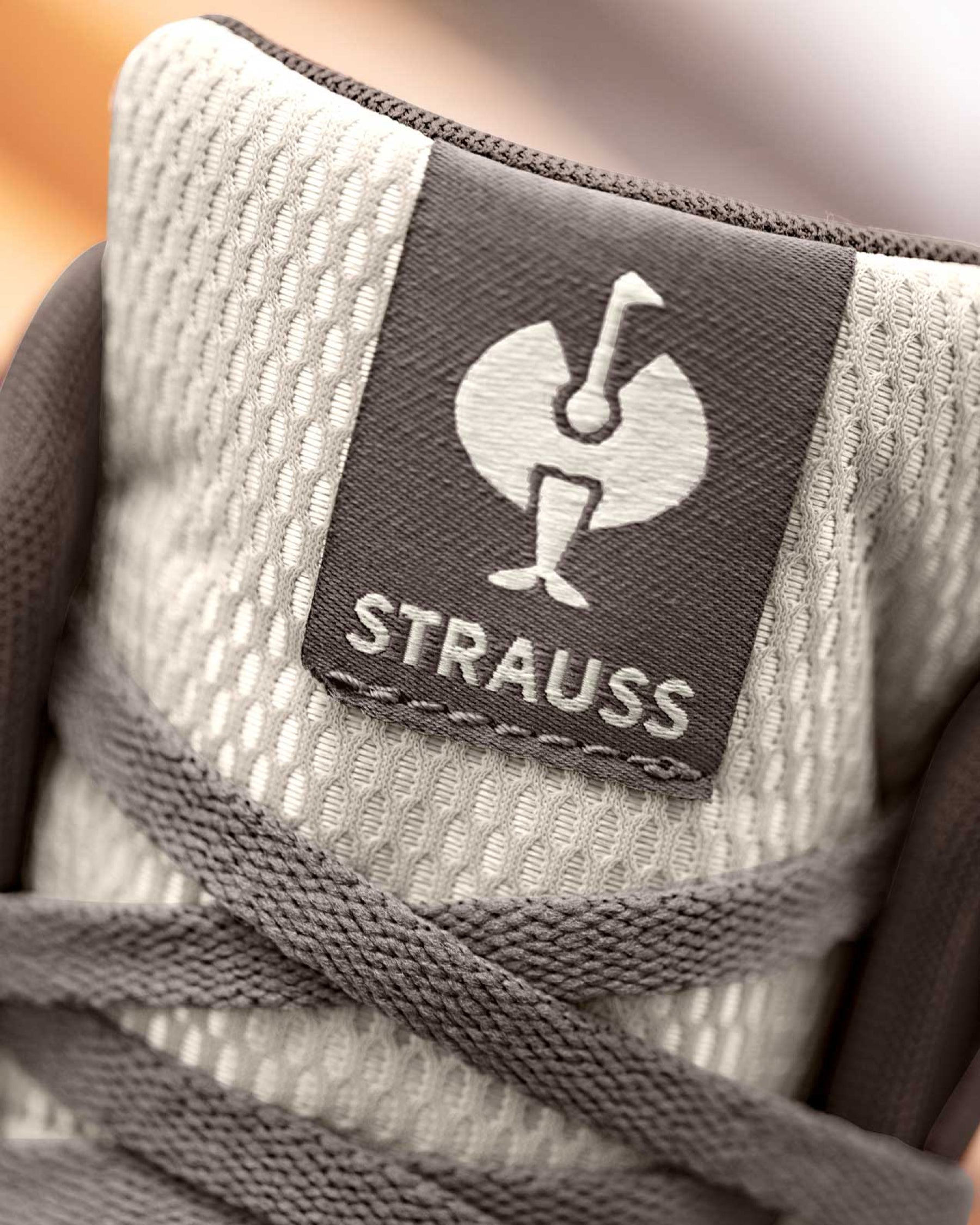 Close-up of the Stone gray and Cream Eindhoven 6-inch Steel Toe Work Boot upper and laces