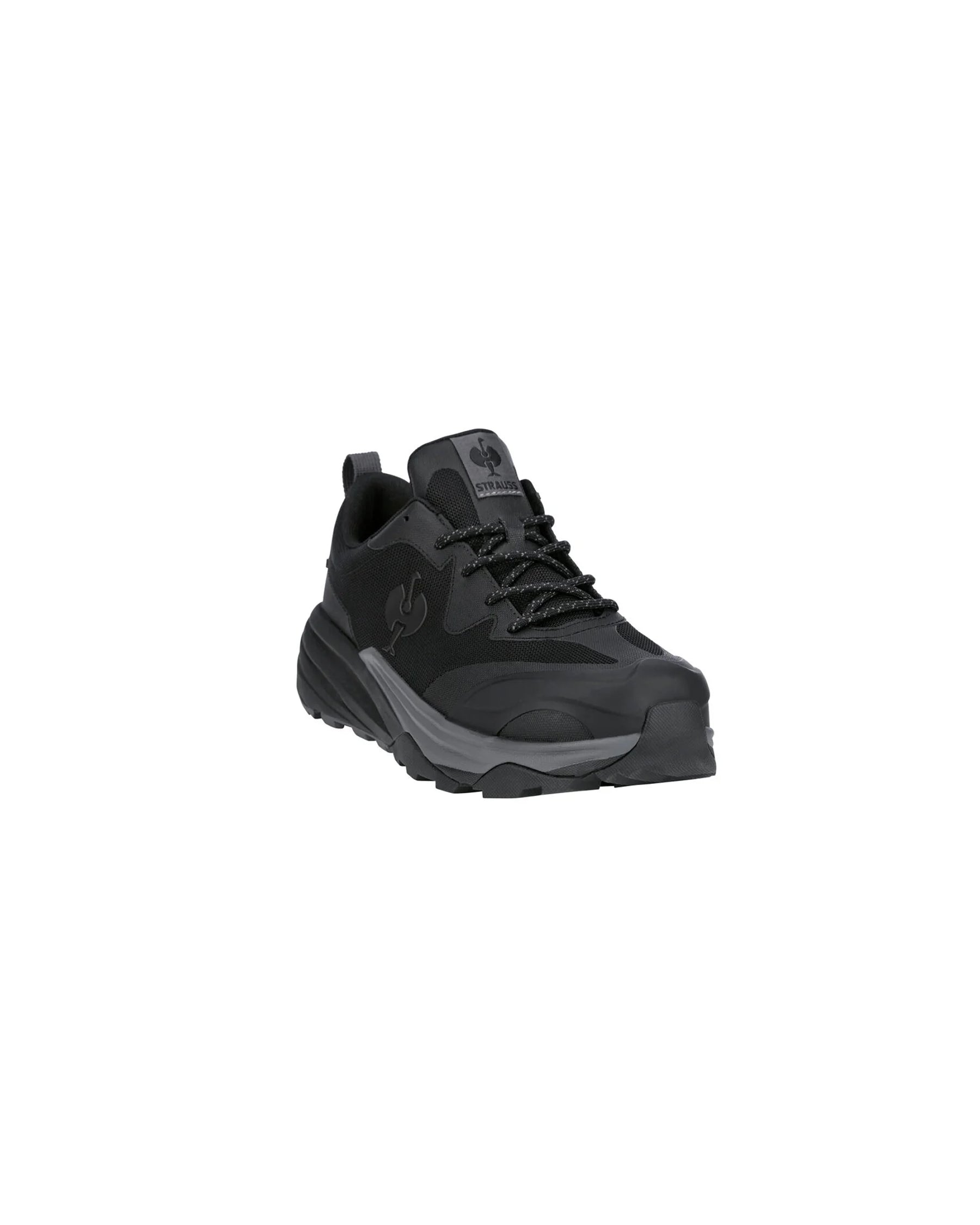 STRAUSS Harlem Composite Toe Work Shoe in Black, front three-quarter view