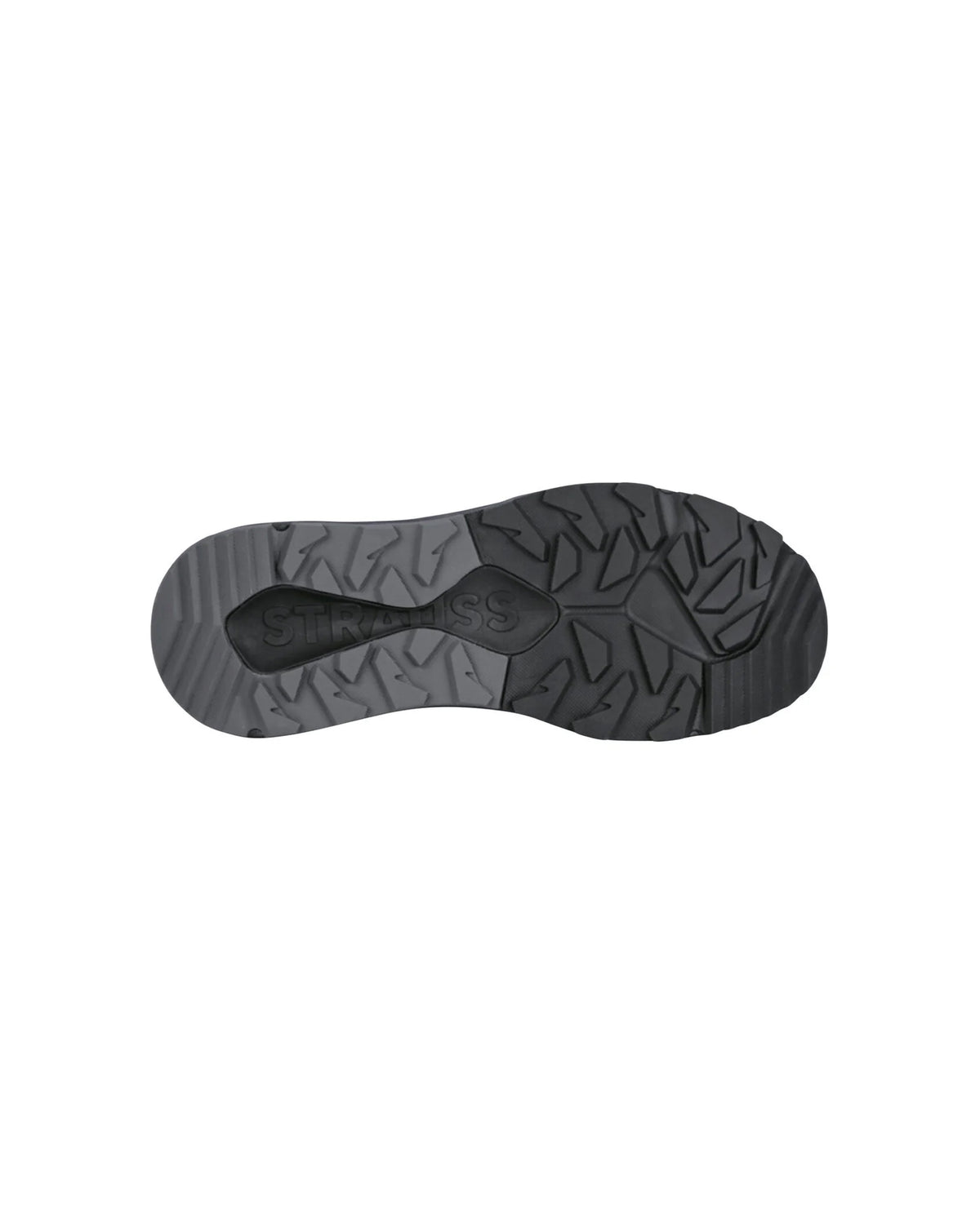 Outsole tread view of the STRAUSS Harlem Composite Toe Work Shoe in Black