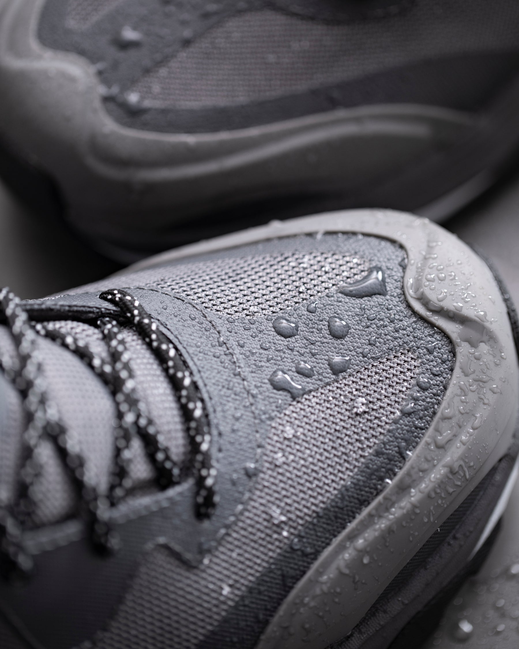 Close-up of the Basalt gray Harlem Composite Toe Work Shoe composite toe area