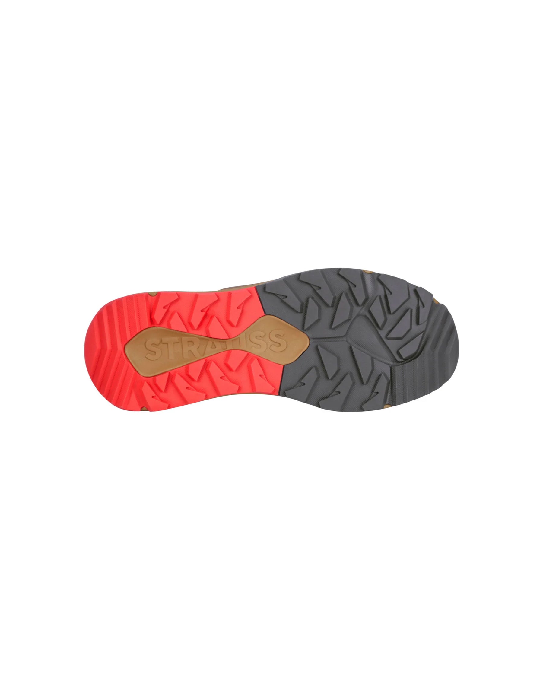 Outsole tread view of the STRAUSS Harlem Composite Toe Work Shoe in Desert brown