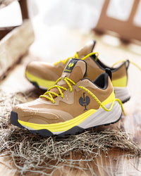 STRAUSS Harlem Composite Toe Work Shoe in Almond brown shown in use on the job