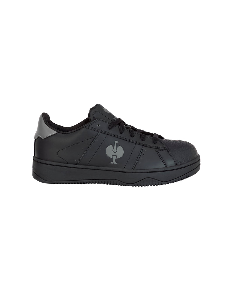 STRAUSS Philly Steel Toe Work Shoe in Black, side profile view