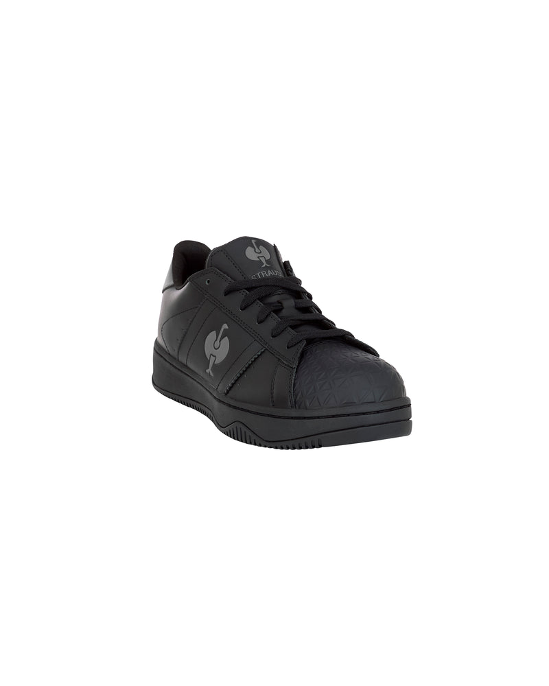 STRAUSS Philly Steel Toe Work Shoe in Black, front three-quarter view
