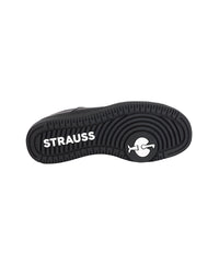 Outsole tread view of the STRAUSS Philly Steel Toe Work Shoe in Black