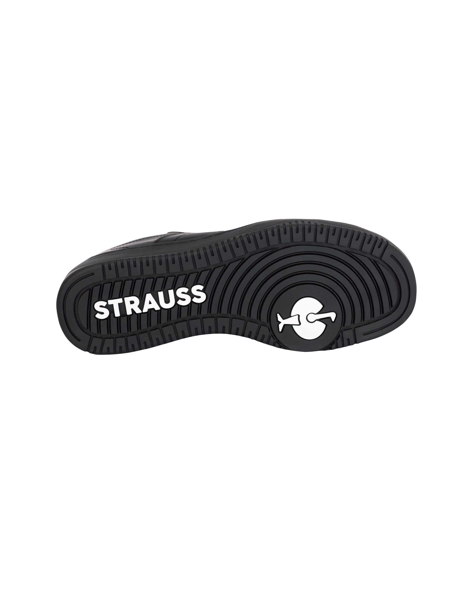 Outsole tread view of the STRAUSS Philly Steel Toe Work Shoe in Black