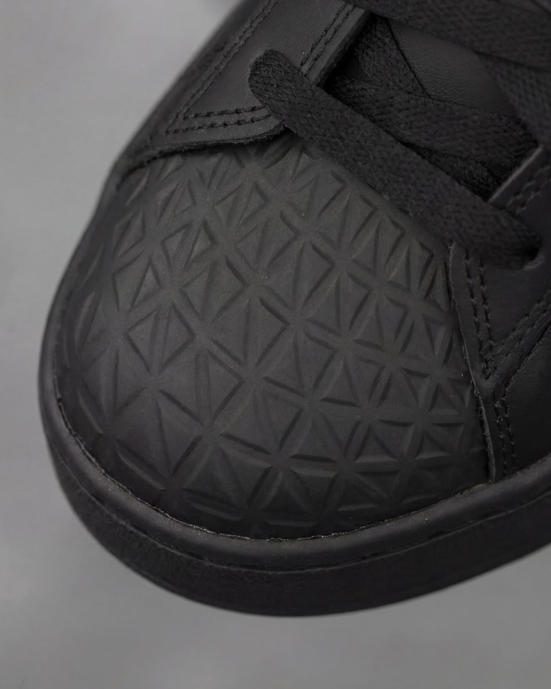 Close-up of the Black Philly Steel Toe Work Shoe steel toe area