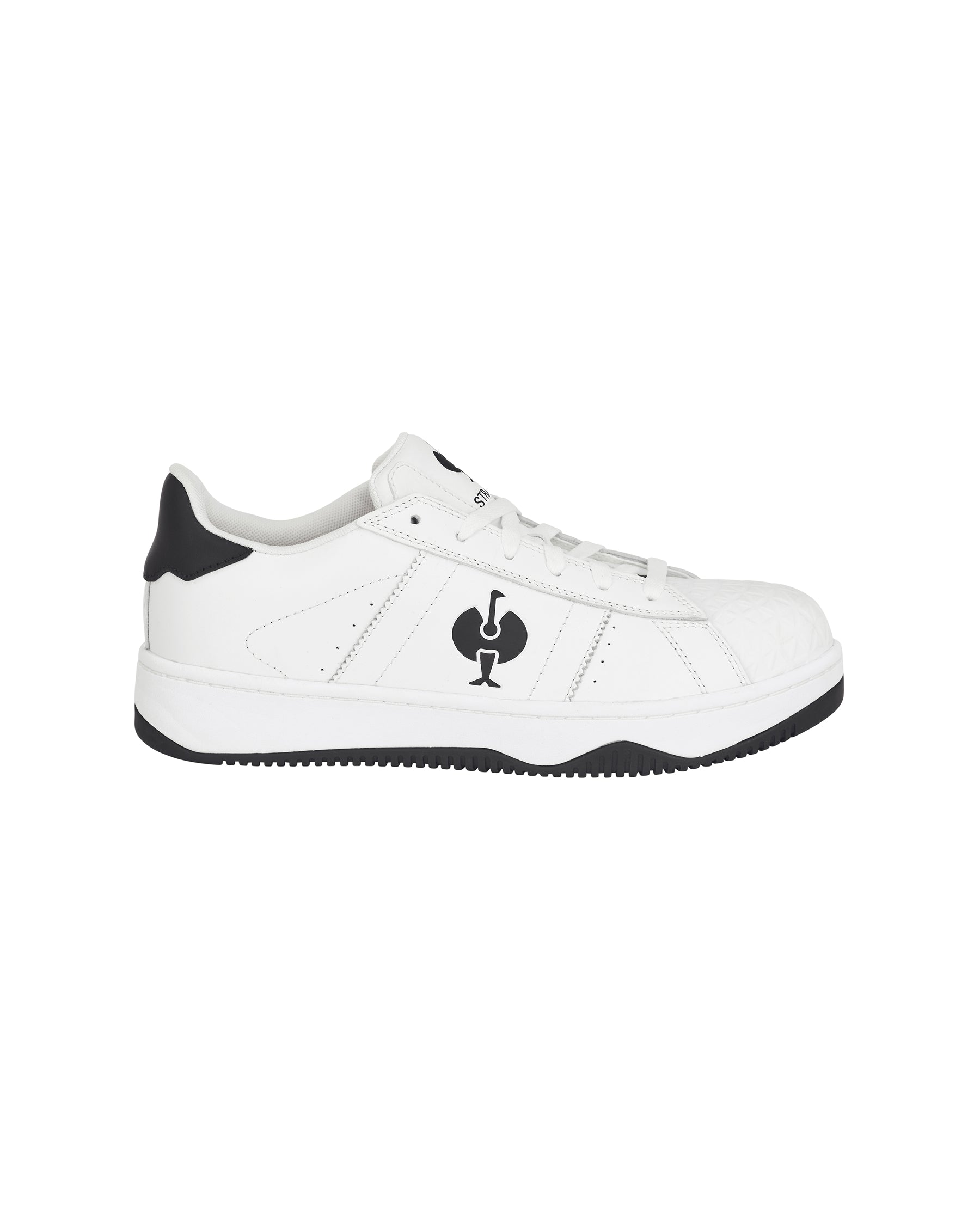 STRAUSS Philly Steel Toe Work Shoe in White and Black, side profile view
