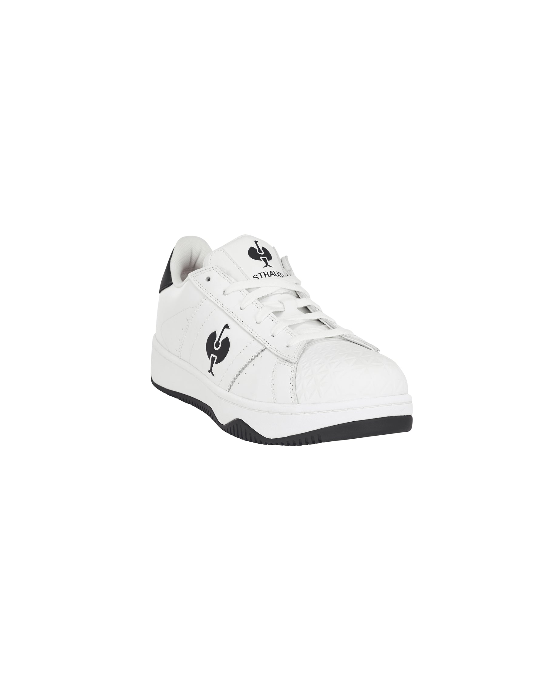 STRAUSS Philly Steel Toe Work Shoe in White and Black, front three-quarter view