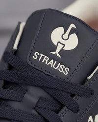 STRAUSS Philly Steel Toe Work Shoe in Nero blue shown in use on the job