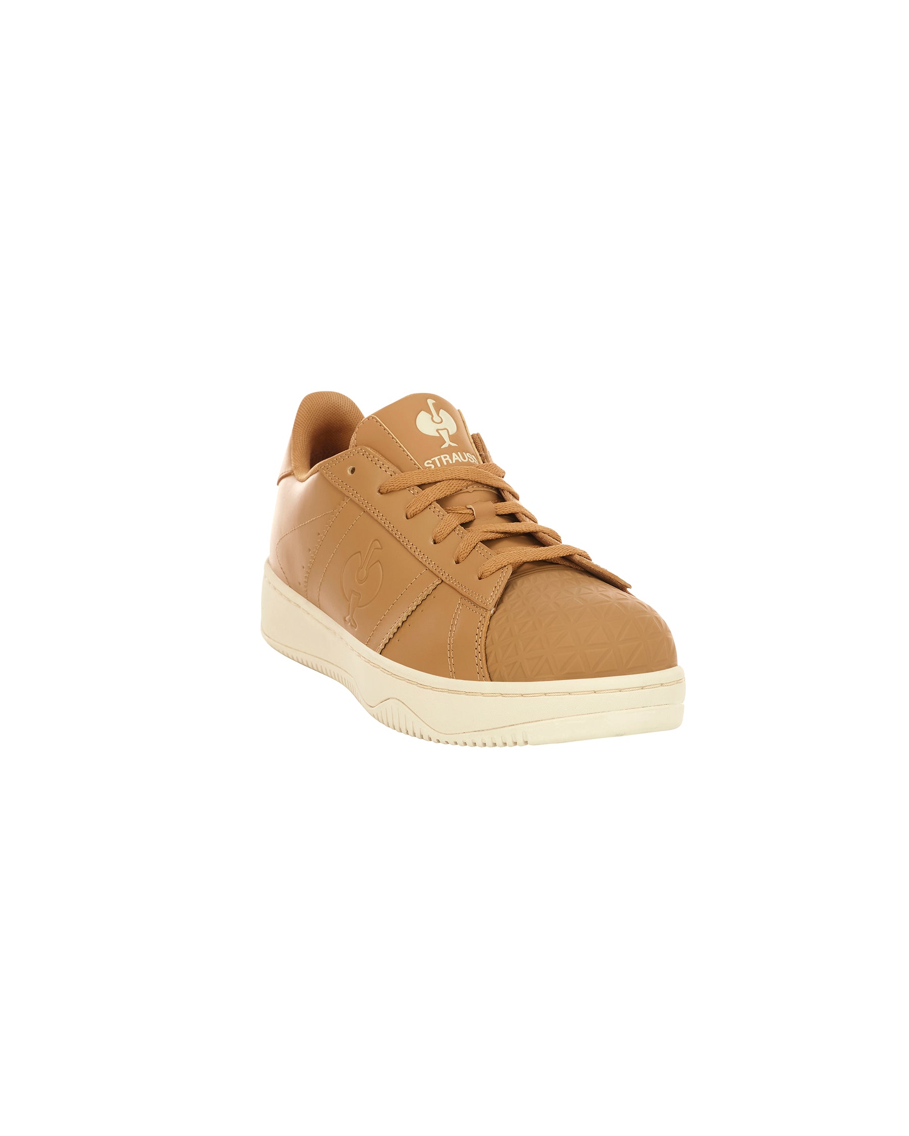 STRAUSS Philly Steel Toe Work Shoe in Almond brown, front three-quarter view