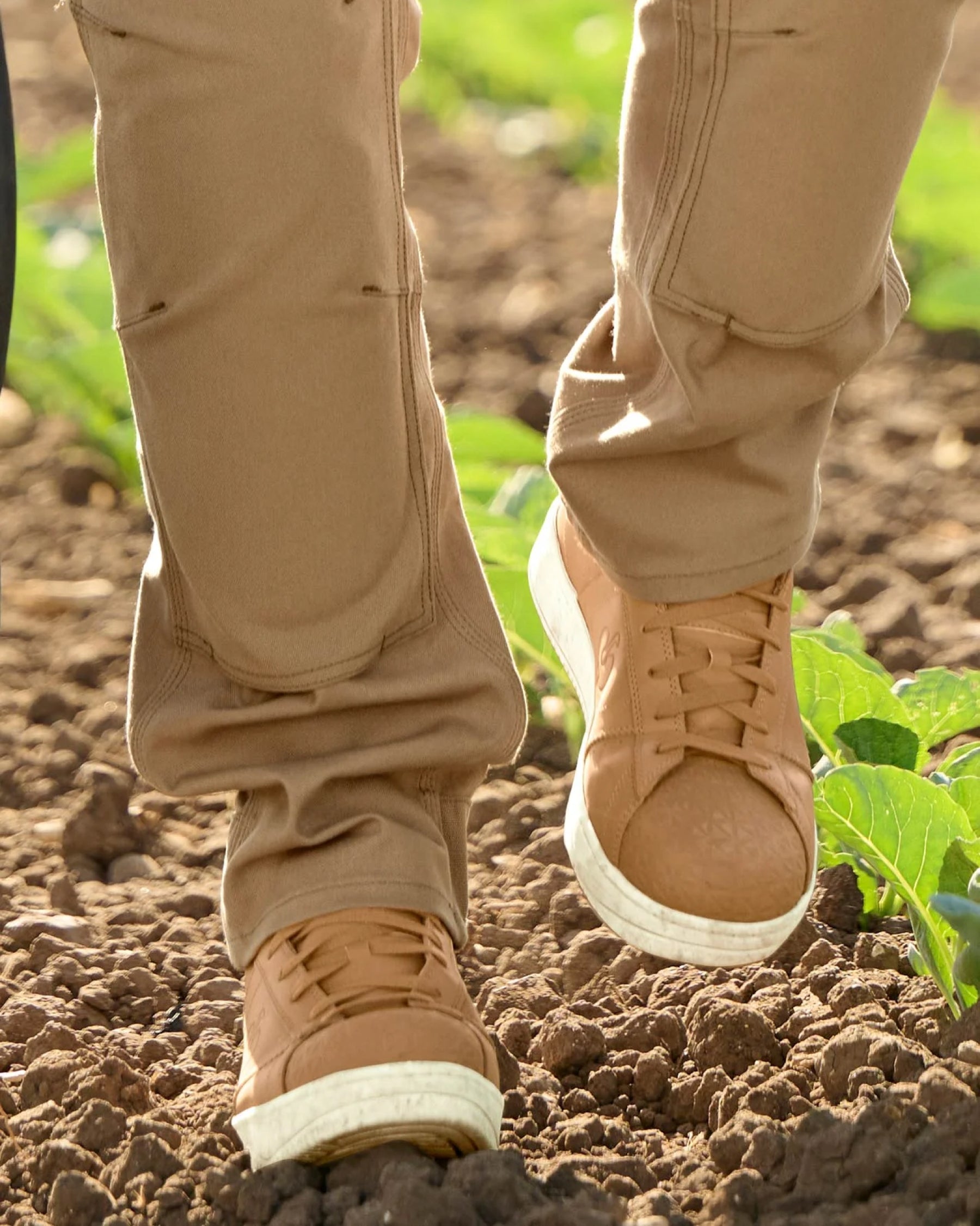 STRAUSS Philly Steel Toe Work Shoe in Almond brown worn in an outdoor work setting
