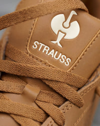 Close-up of the Almond brown Philly Steel Toe Work Shoe upper and laces