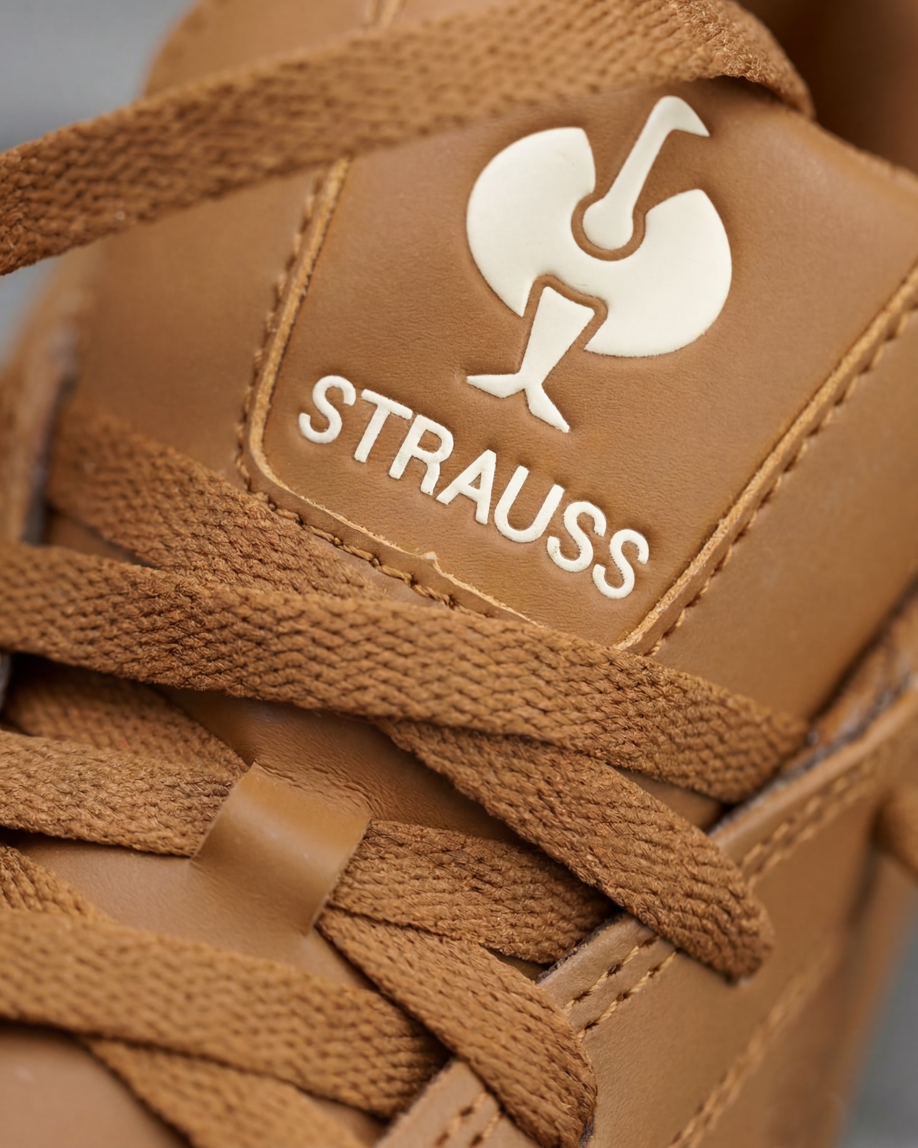 Close-up of the Almond brown Philly Steel Toe Work Shoe upper and laces