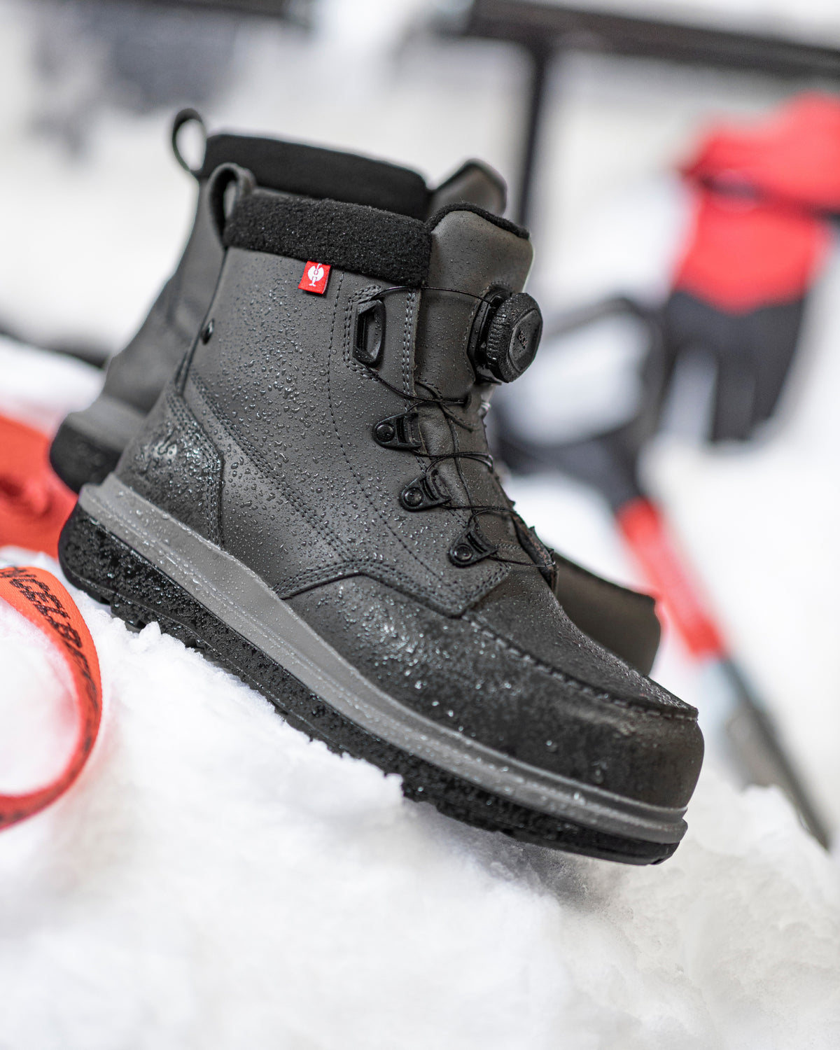 STRAUSS Woodside 6-inch Steel Toe Work Boot in Carbon gray shown in use on the job