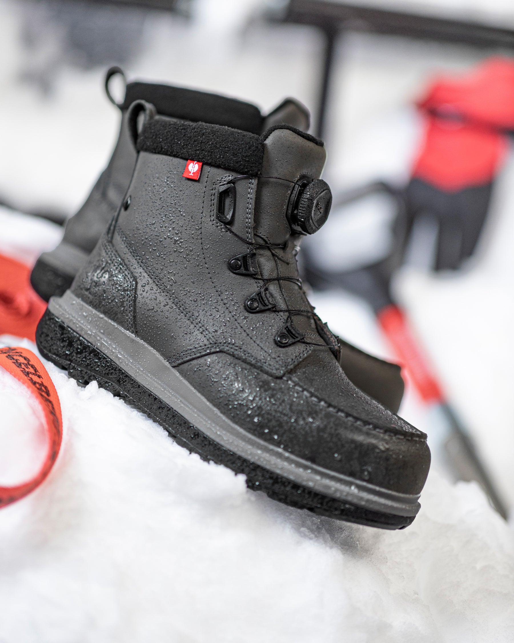 STRAUSS Woodside 6-inch Steel Toe Work Boot in Carbon gray shown in use on the job
