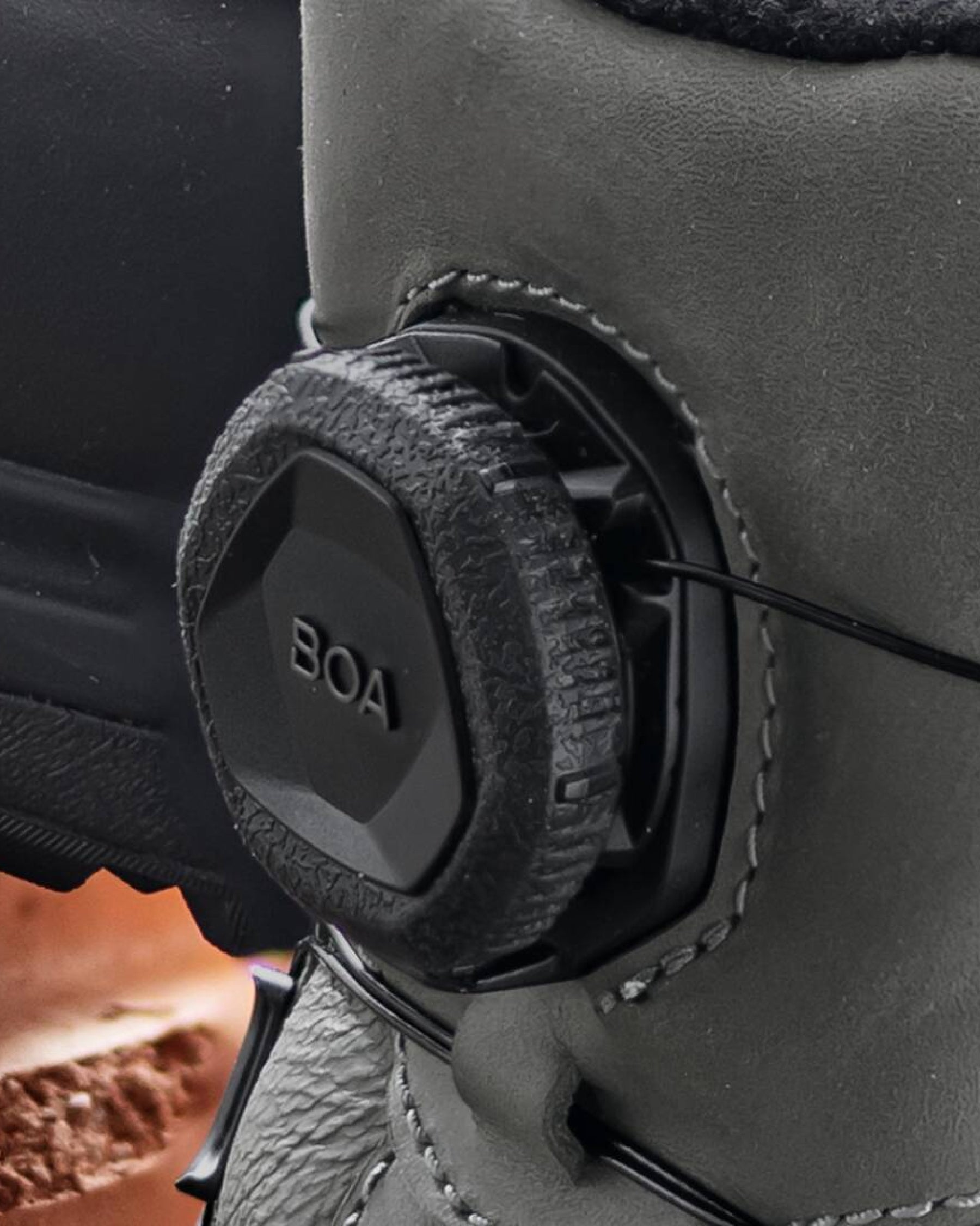 Close-up of the Carbon gray Woodside 6-inch Steel Toe Work Boot upper