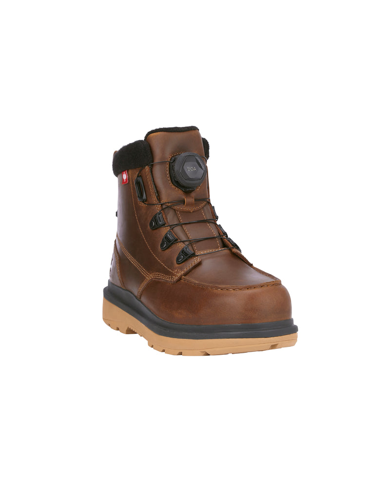 STRAUSS Woodside 6-inch Steel Toe Work Boot in Desert brown, front three-quarter view