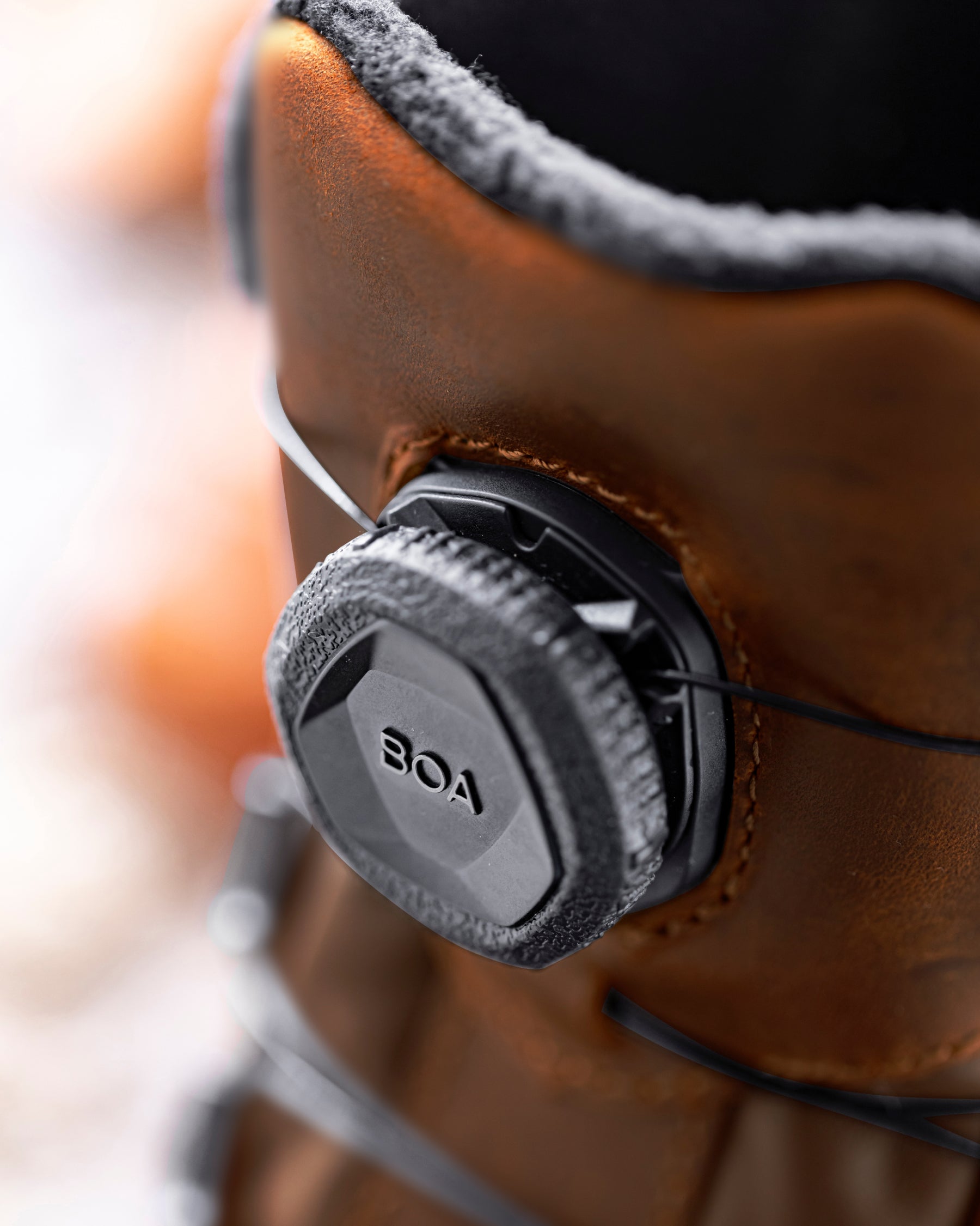 Close-up of the Desert brown Woodside 6-inch Steel Toe Work Boot upper