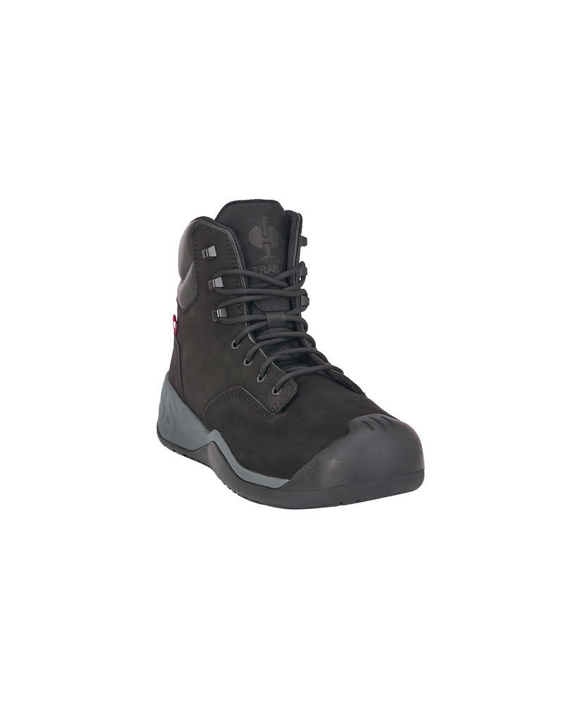 STRAUSS Queenstown 6-inch Steel Toe Work Boot in Black, front three-quarter view