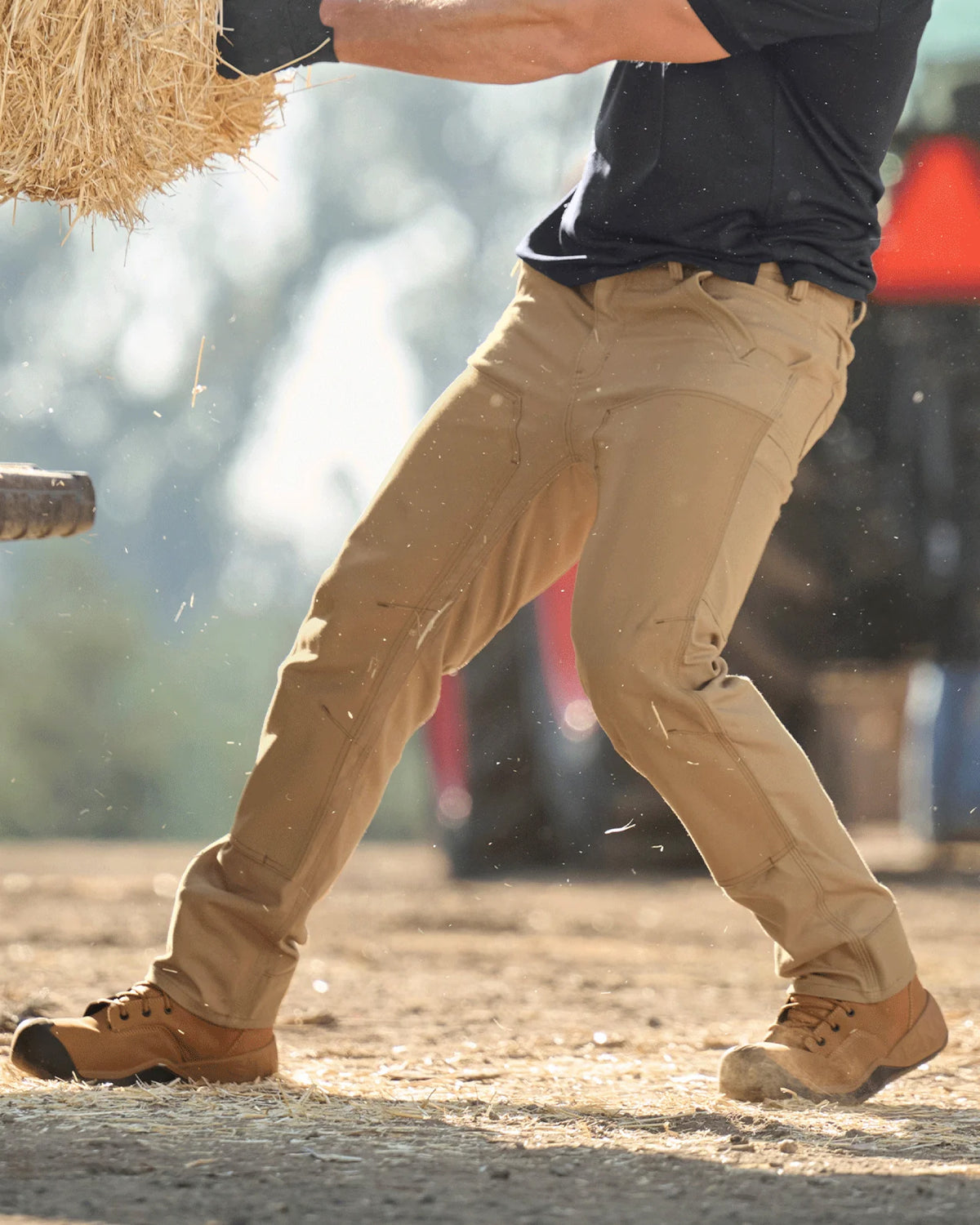 STRAUSS Queenstown 6-inch Steel Toe Work Boot in Almond brown shown on rough jobsite ground
