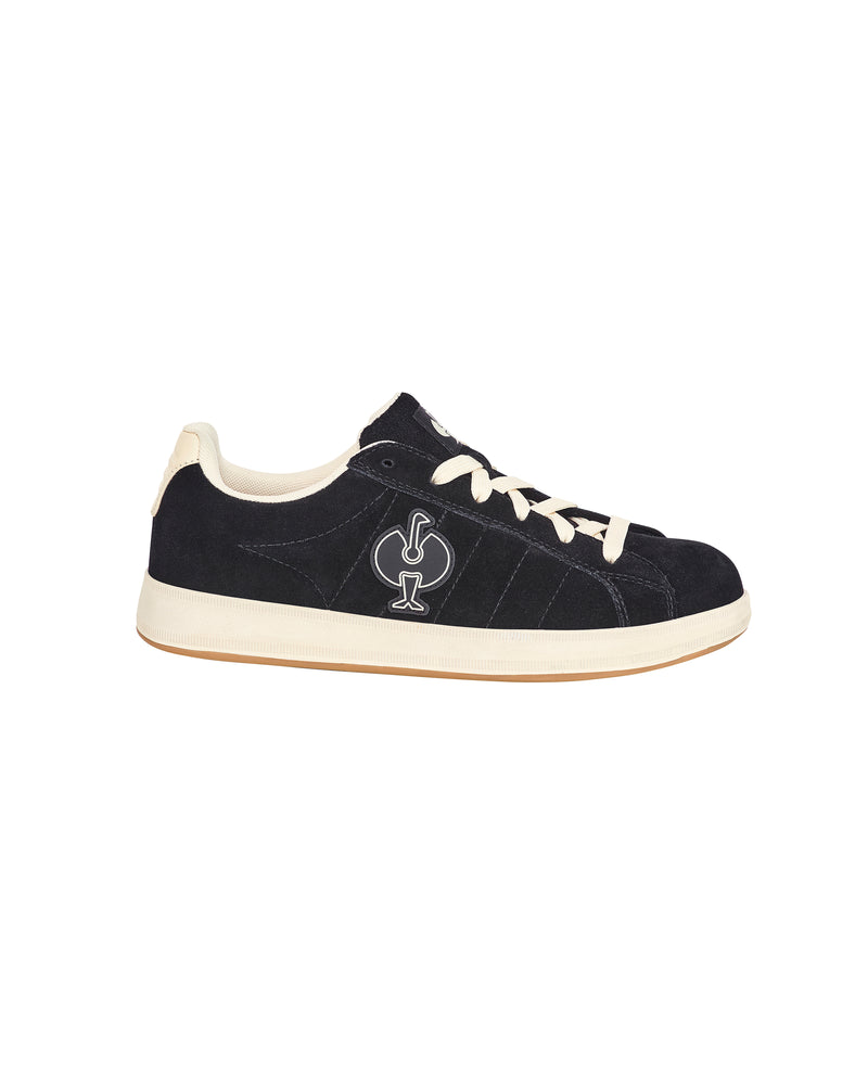 STRAUSS Tampa Steel Toe Work Shoe in Black and Light beige, side profile view