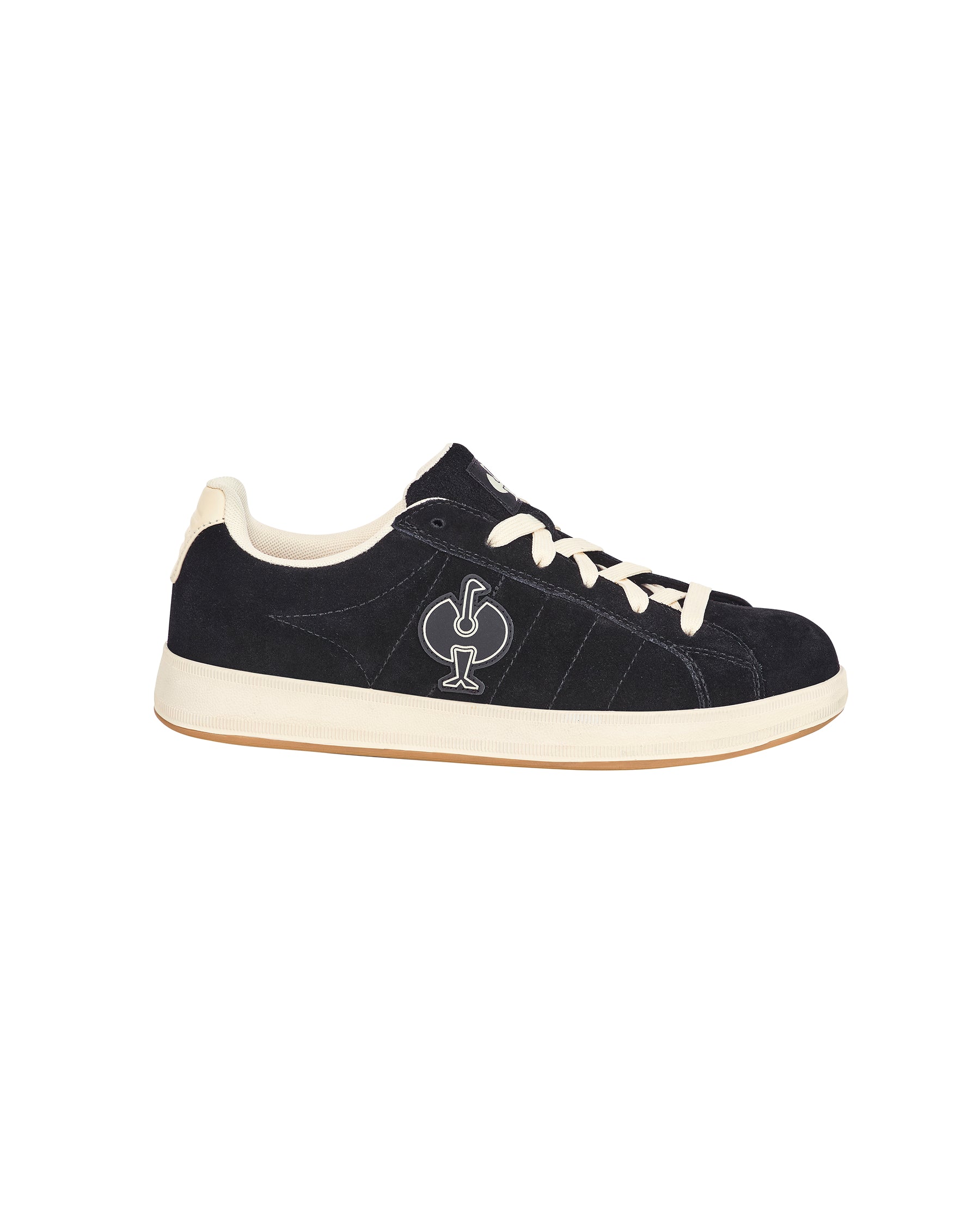 STRAUSS Tampa Steel Toe Work Shoe in Black and Light beige, side profile view