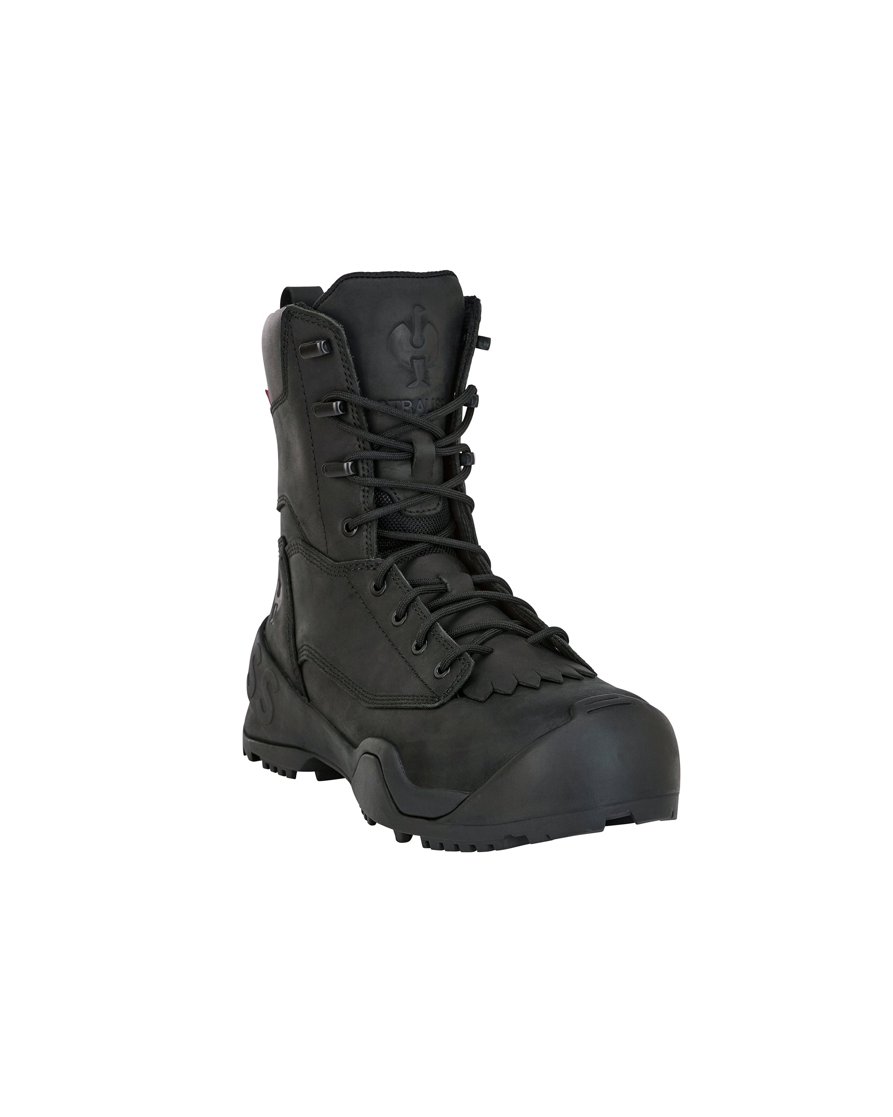 STRAUSS Edmonton 8-inch Steel Toe Work Boot in Black, front three-quarter view