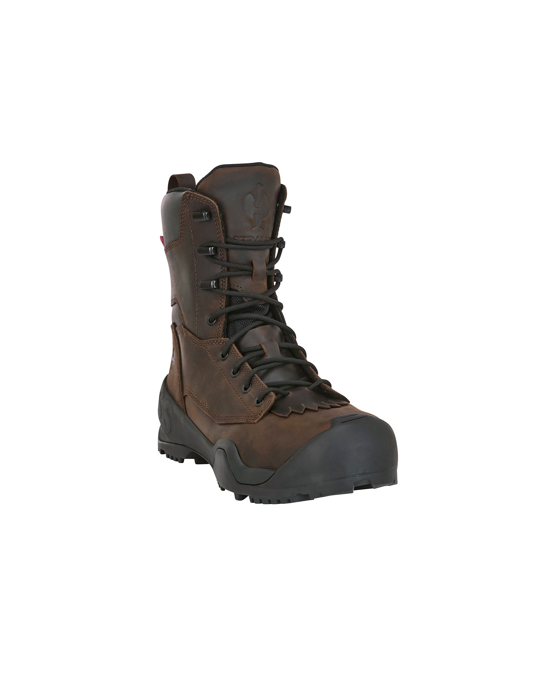 STRAUSS Edmonton 8-inch Steel Toe Work Boot in Brown, front three-quarter view