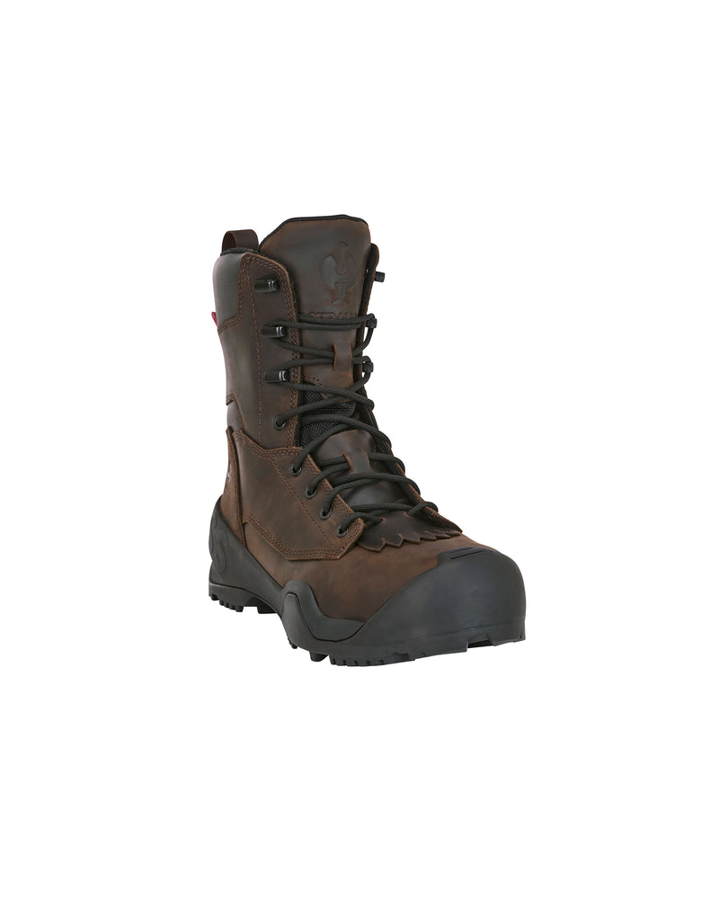 STRAUSS Edmonton 8-inch Steel Toe Work Boot in Brown, front three-quarter view
