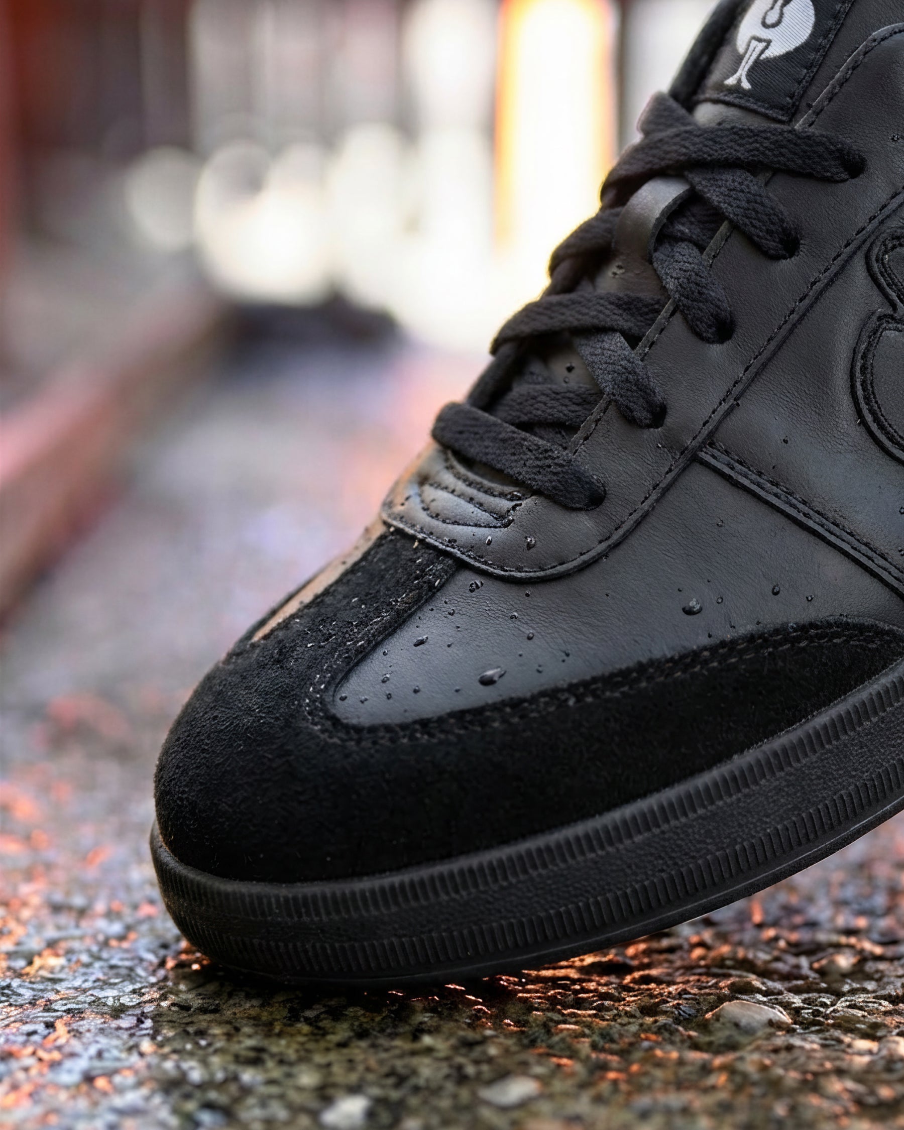 Close-up of the Black Brooklyn Steel Toe Work Shoe steel toe area