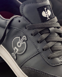 Close-up of the Carbon gray Brooklyn Steel Toe Work Shoe upper and laces