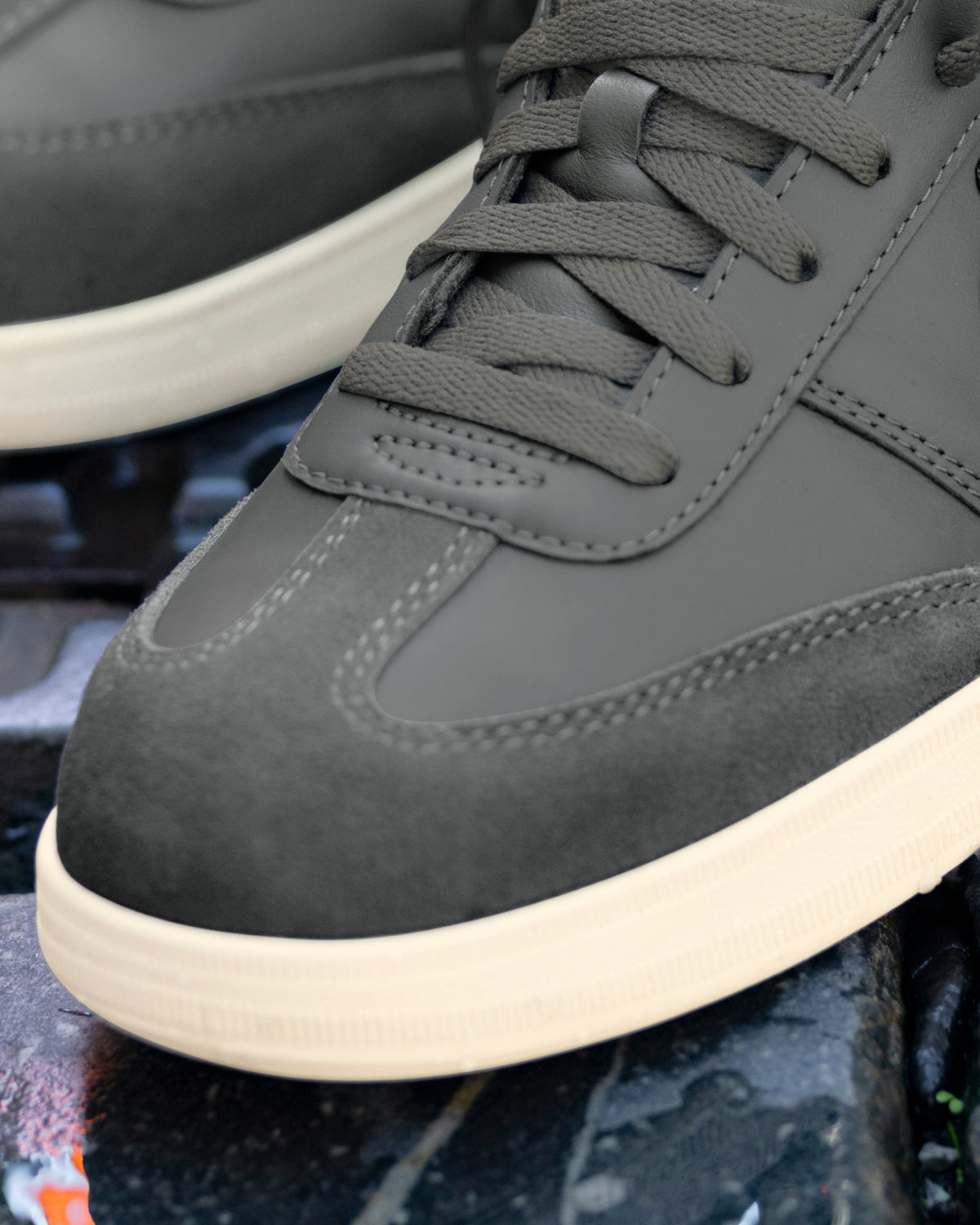Close-up of the Brooklyn Steel Toe Work Shoe steel toe area