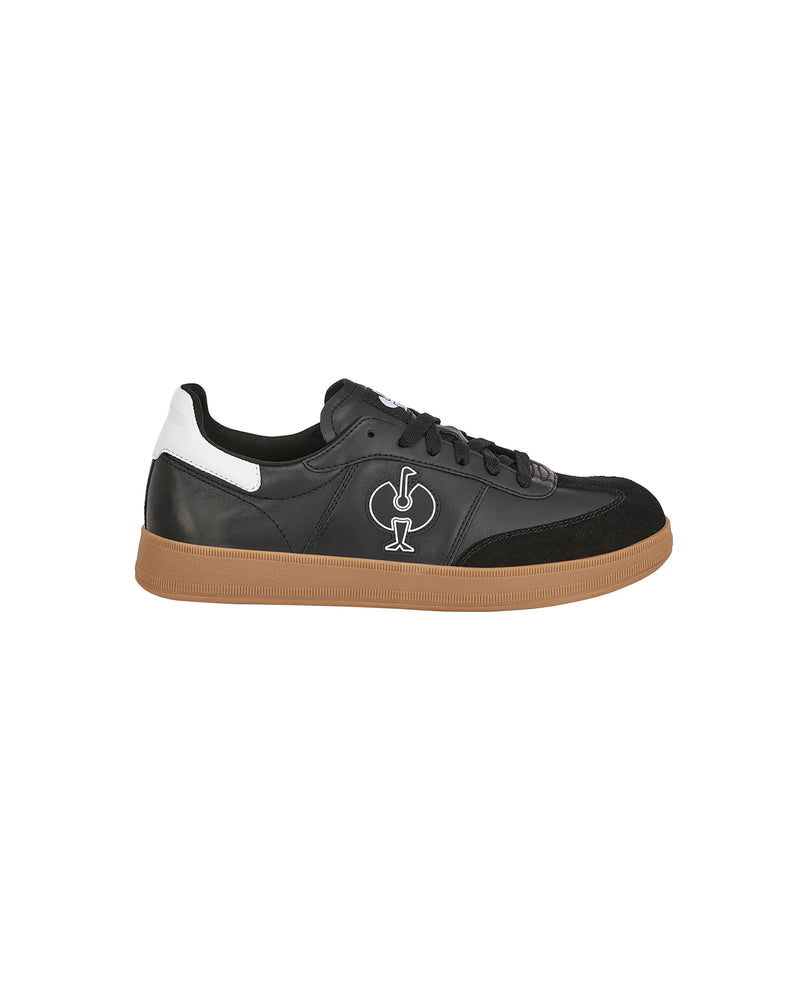 STRAUSS Brooklyn Steel Toe Work Shoe in Black and White, side profile view