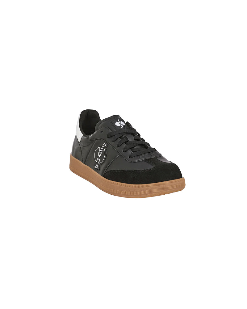 STRAUSS Brooklyn Steel Toe Work Shoe in Black and White, front three-quarter view